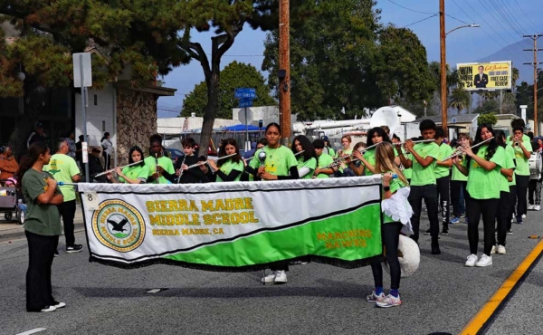 students marching and playing music