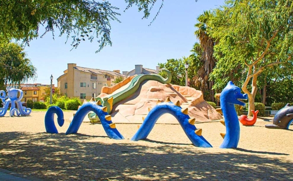 A painted sculpture in a park