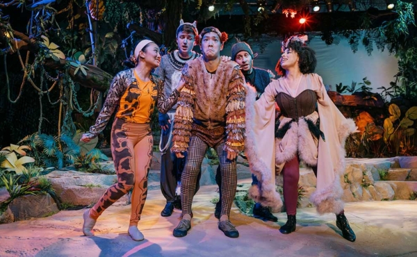 actors in character on stage