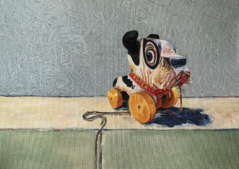 Painting of a toy shaped like a dog