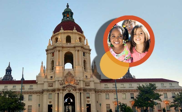 a building with photos pf smiling children