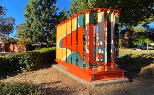 an art sculpture in a garden