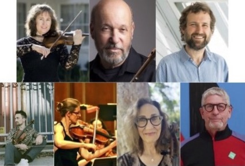 Seven people smiling with instruments