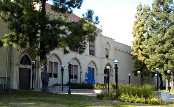 a building with trees