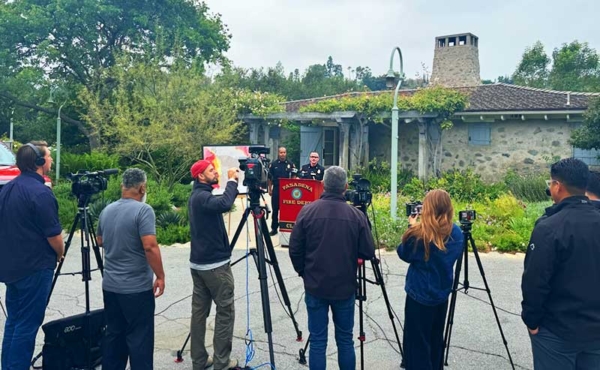 A press conference with officials and media