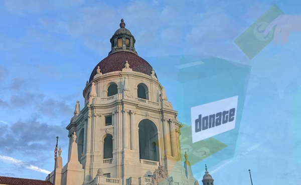 a city hall dome and money deposited in a ballot box