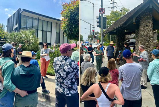 crowd of people listening to history of an area