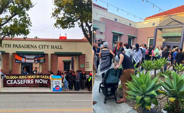 people holding signs asking for a ceasefire