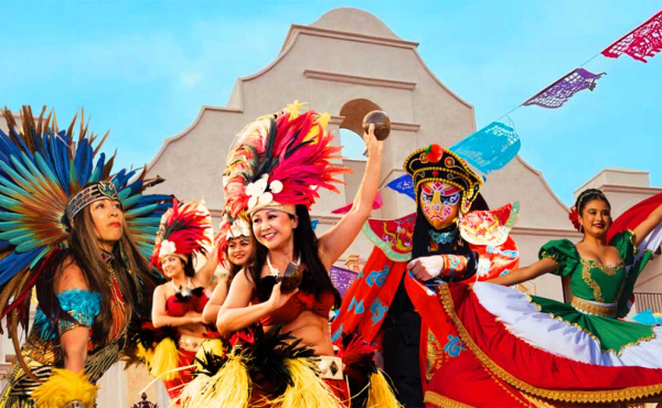 dancers in various cultural costumes