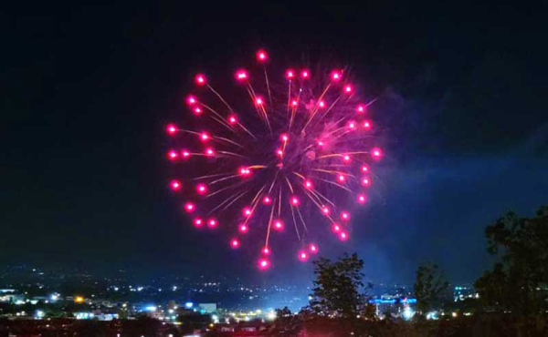 A big firework ball in the sky