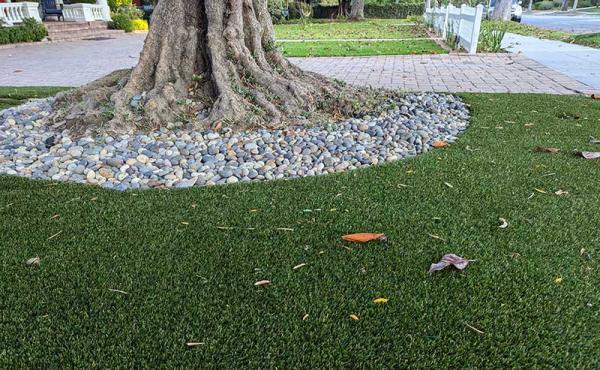 plastic turf surrounding a tree
