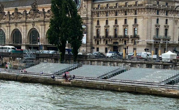 bleachers on the banks of ariver