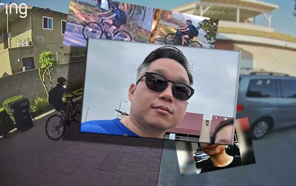 photos of a child on a bicycle and a man with sunglasses