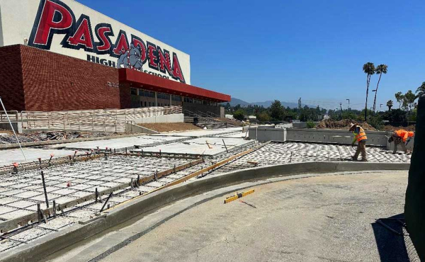 workers working on a road curb