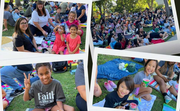 Collage of parents and kids enjoying an event