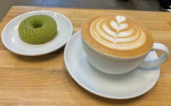 latte and green tea donut