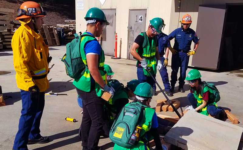 Civilians and first responders on a training excercise