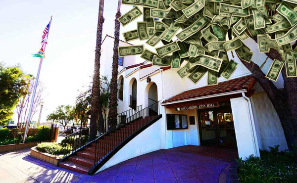 a money tree in front of a building