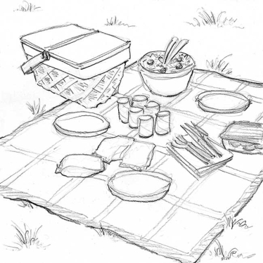 a picnic with food basket