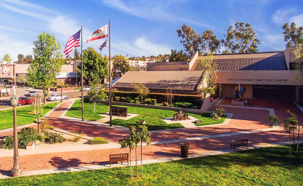 a building with greens around it