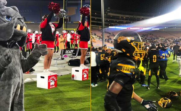 cheerleaders, a mascot and football players