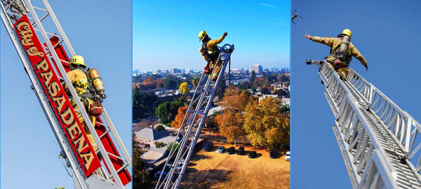 a firefighter on a ladder