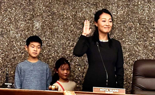 a woman taking an oath