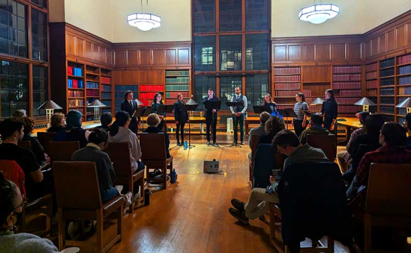 A group of singers chanting