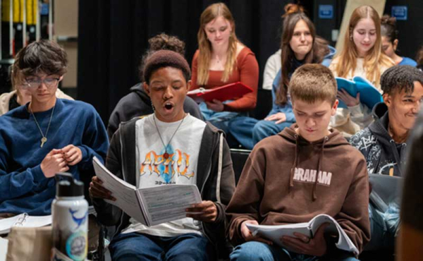 students rehearsing a musical