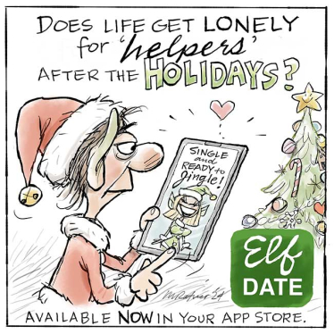 an elf checking a dating app