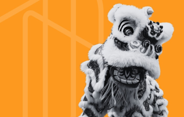 A team of lion dancers