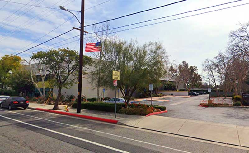 a building and a parking lot