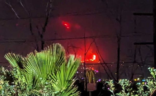 a fire raging in a distance