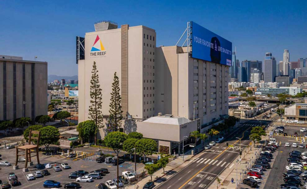 a building and a parking lot