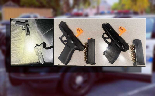 weapons and police car