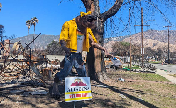 a Halloween figure place on location of burnt property