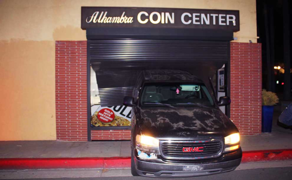 a van inside a shop window