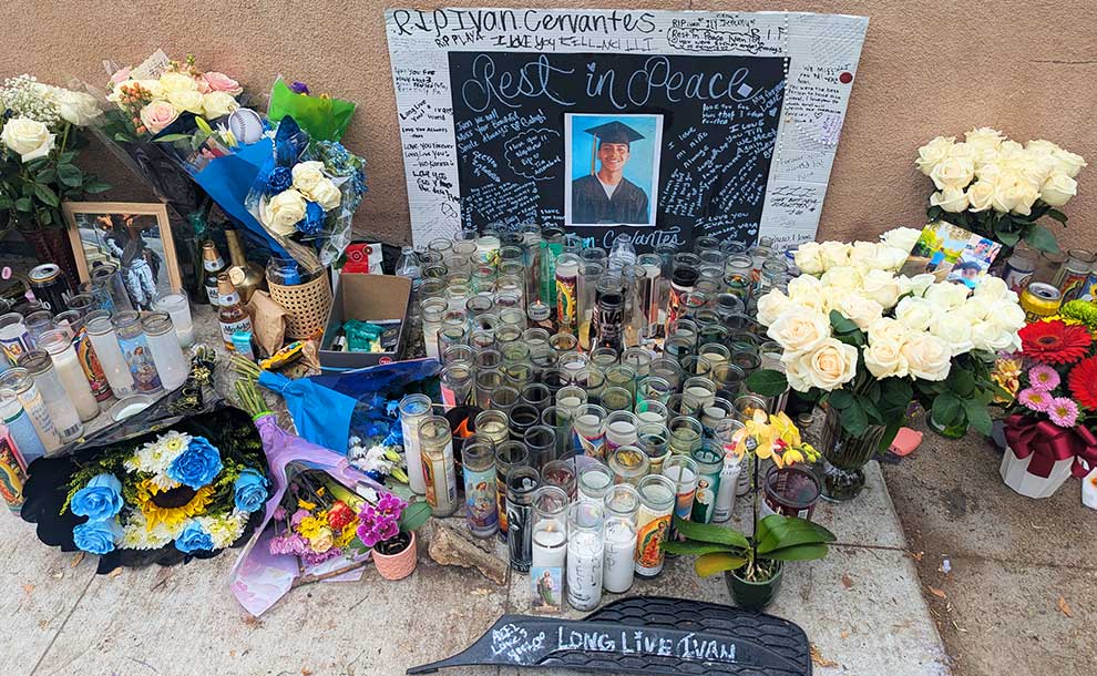 flowers and photo of victim