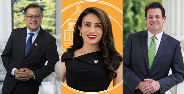 three people smiling