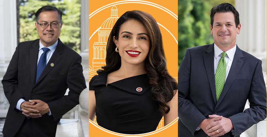 three people smiling