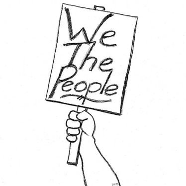 Holding a sign that says: We the People