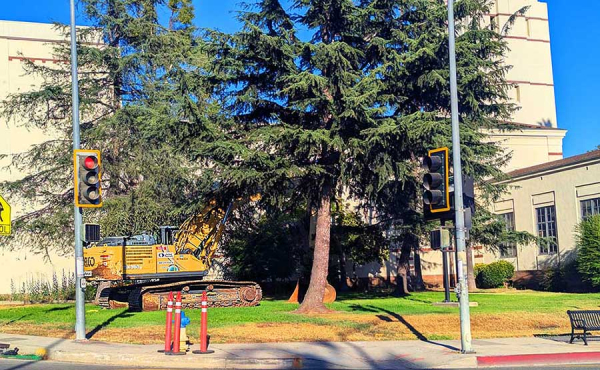 construction equipment by a fire damaged school