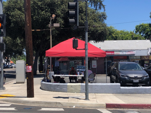 tent in a parking lot