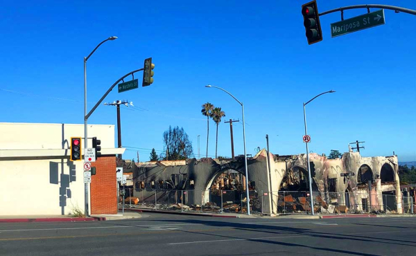 a cross section of a burned building