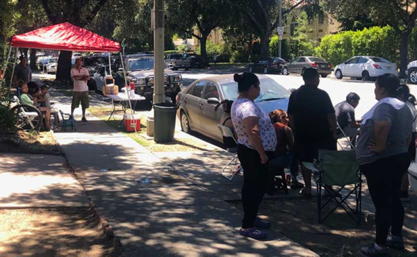 people watching the street