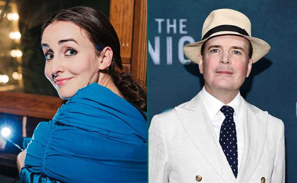 a woman and a man smiling