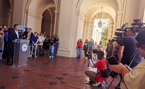 media and man speaking