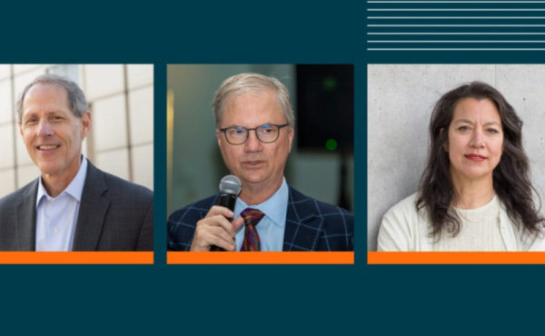 Three people smiling