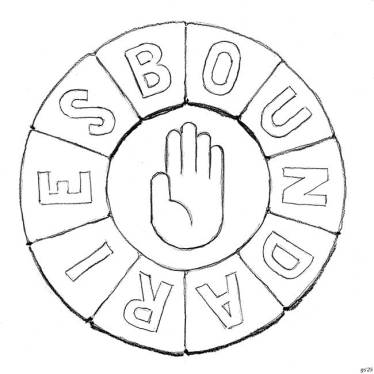 a hand with a zodiac type circle spelling the word Boundaries