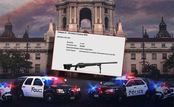 Pasadena Police cars and a rifle